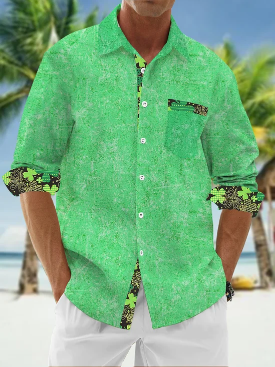 Moisture Wicking Clover Chest Pocket Long Sleeve Casual Shirt