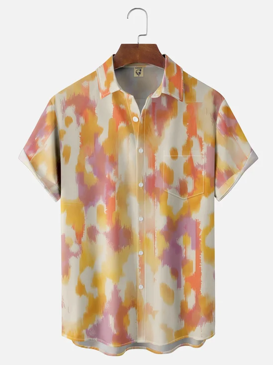Moisture-wicking Art Abstract Tie Dye Chest Pocket Casual Shirt