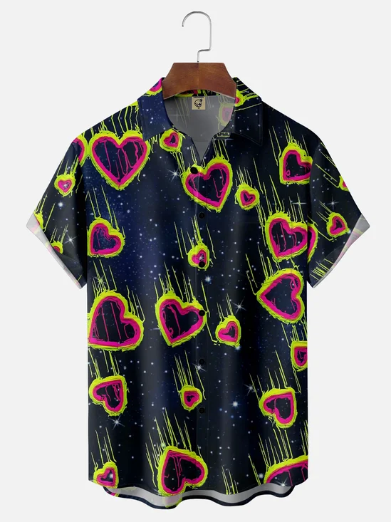 Moisture-wicking Valentine's Day Heart Chest Pocket Casual Shirt