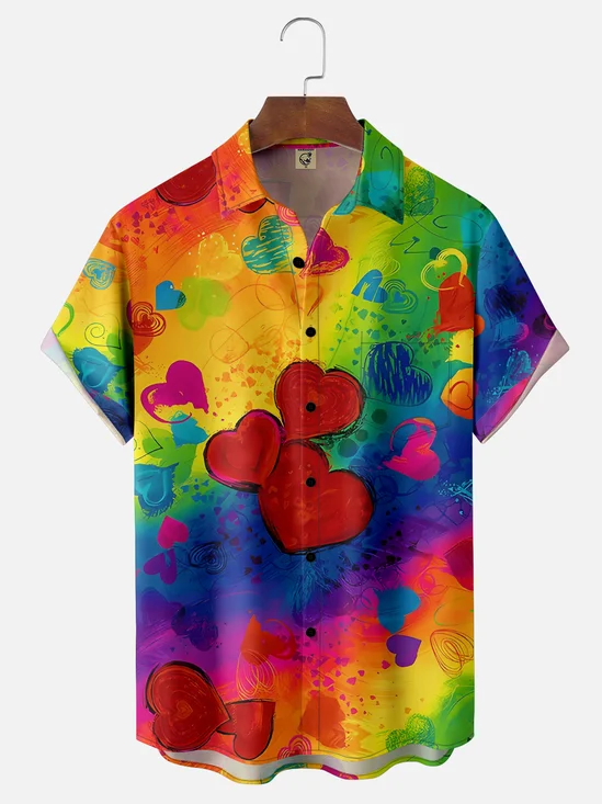 Moisture-wicking Valentine's Day Love Rainbow Colors Chest Pocket Casual Shirt