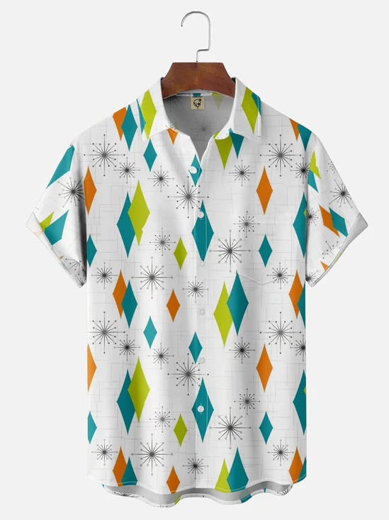 Hardaddy Men's Geometric Print Casual Breathable Short Sleeve Shirt