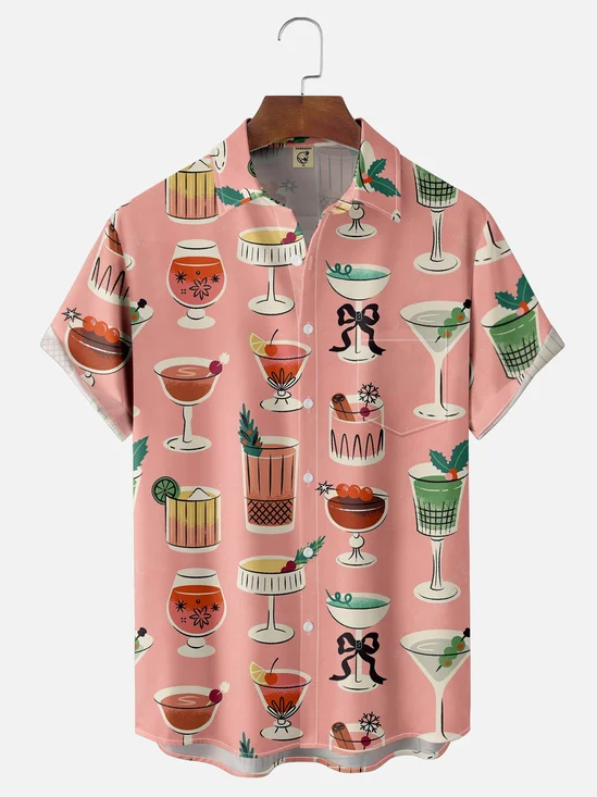 Moisture-wicking Mid-century Cocktail Chest Pocket Hawaiian Shirt