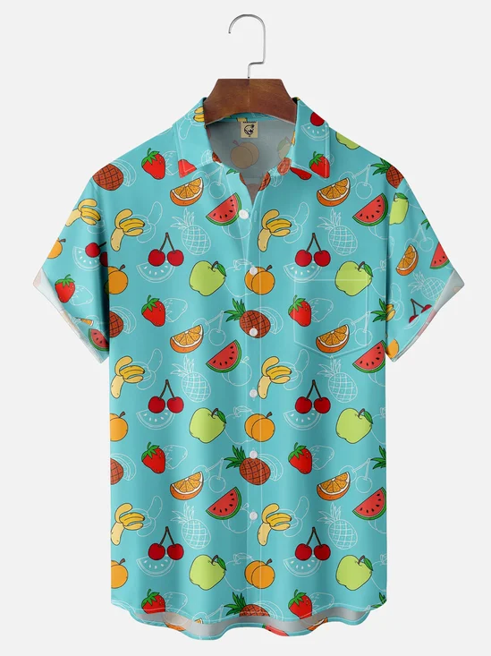 Moisture-wicking Fruits Chest Pocket Hawaiian Shirt