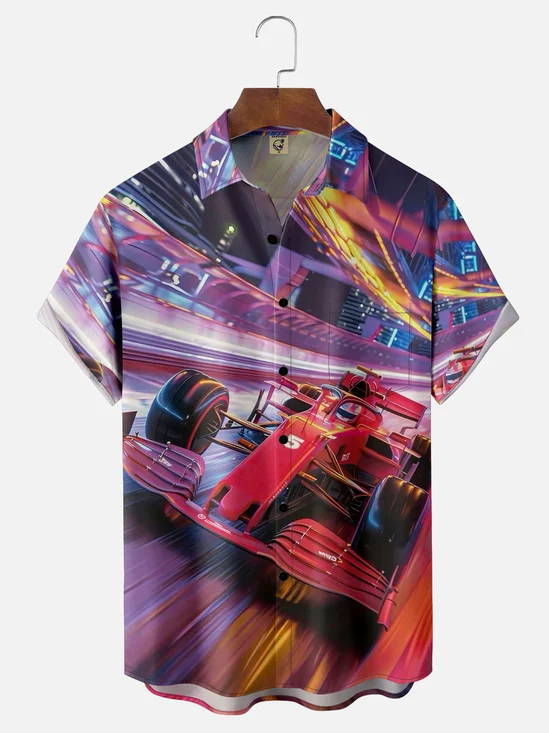 Moisture-wicking Racing Car Chest Pocket Casual Shirt