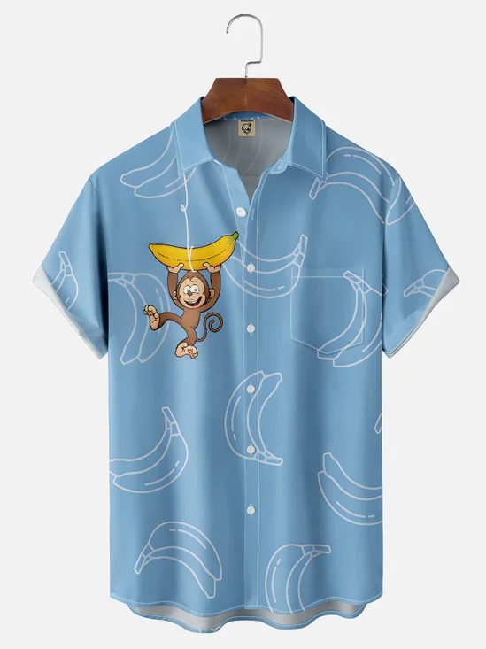 Moisture-wicking Monkey Banana Chest Pocket Hawaiian Shirt