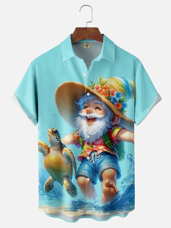 Moisture Wicking Tropical Seascape Turtle Midget Chest Pocket Hawaiian Shirt
