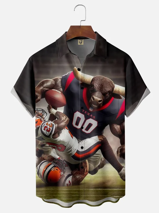 Moisture-wicking Texas Football Strong Bull Chest Pocket Casual Shirt