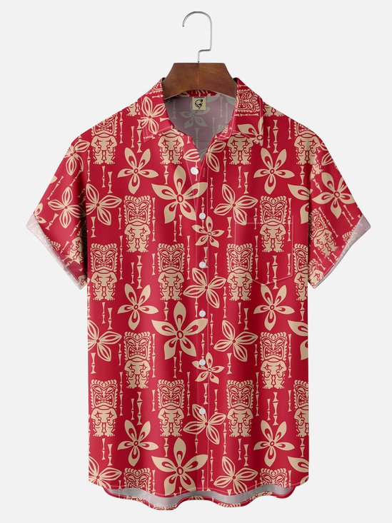 Moisture-wicking Tiki Chest Pocket Hawaiian Shirt