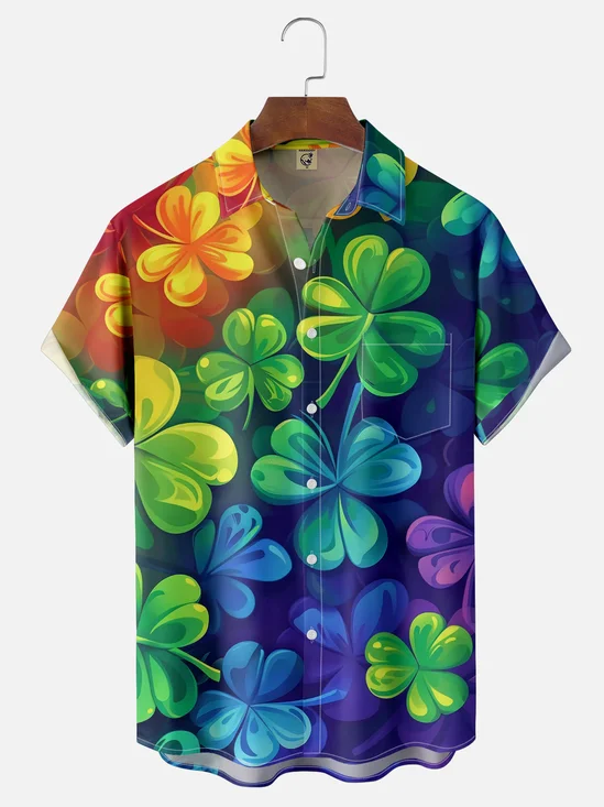 Moisture Wicking St. Patrick's Day Shamrock Chest Pocket Hawaiian Shirt