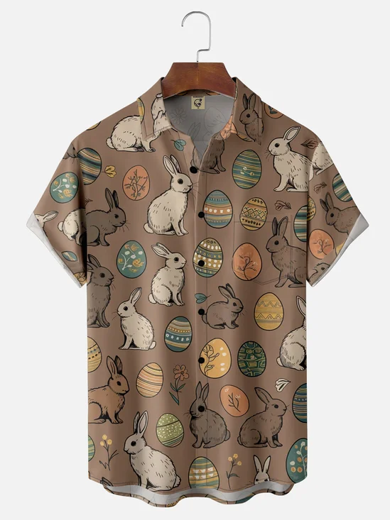 Moisture-wicking Easter Bunny Rabbit Eggs Chest Pocket Casual Shirt
