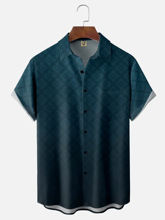 Moisture-wicking Gradient Geomatric Chest Pocket Casual Shirt