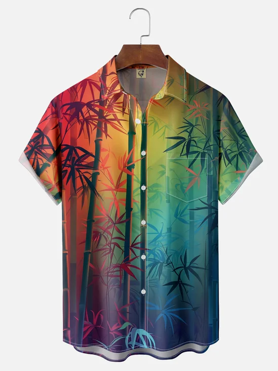 Moisture Wicking Gradient Bamboo Leaf Hawaiian Shirt