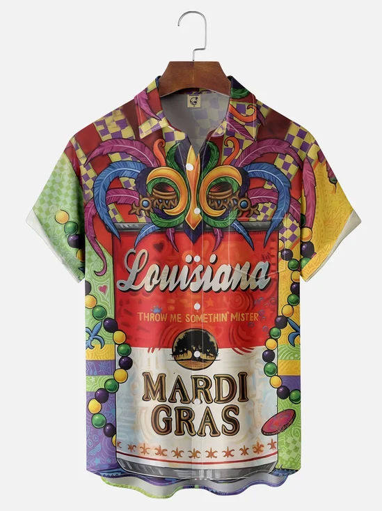 Moisture-wicking Mardi Gras Mask Pop Chest Pocket Casual Shirt