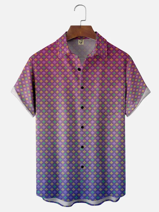 Moisture-wicking Mardi Gras Royal Symbols Gradient Chest Pocket Casual Shirt