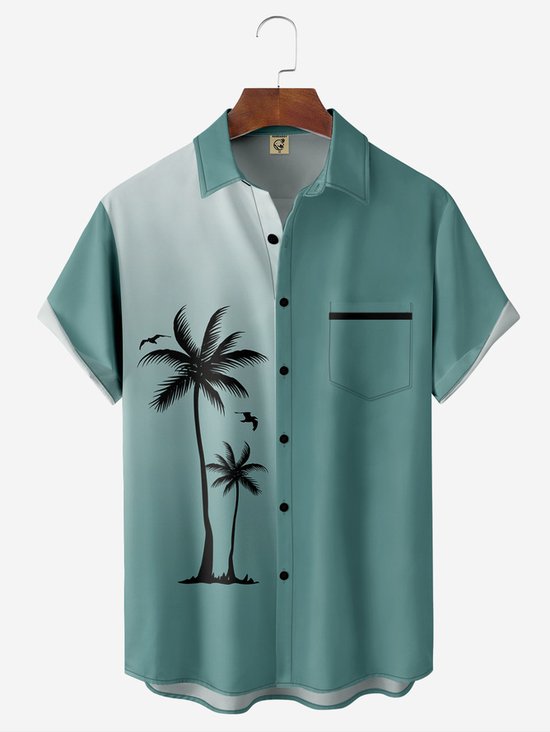 Tall Size Moisture-wicking Palm Tree Chest Pocket Hawaiian Shirt