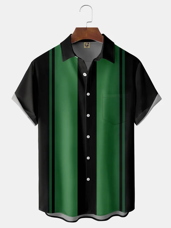 Tall Size Moisture-wicking Gradient Color Chest Pocket Bowling Shirt