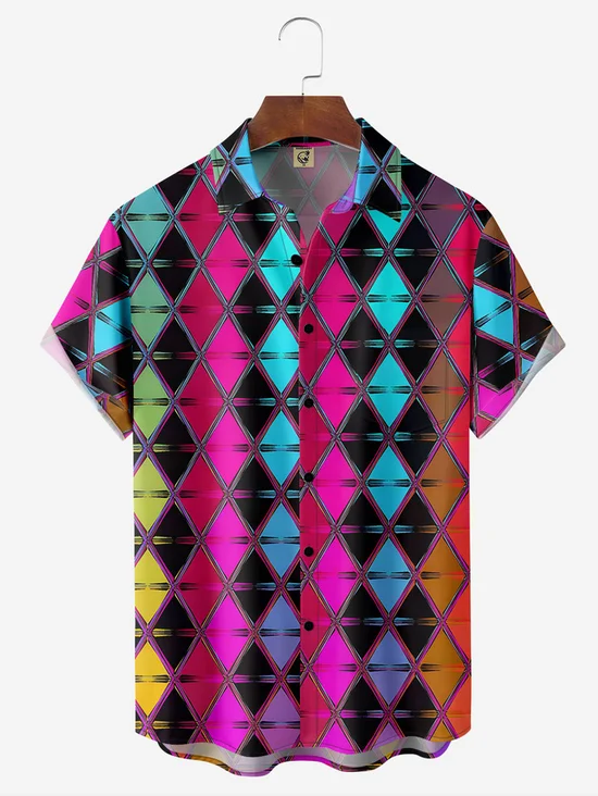 Tall Size Moisture-wicking Gradient Geomatric Chest Pocket Casual Shirt