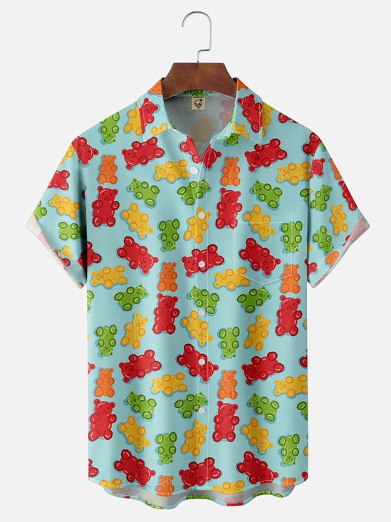 Moisture-wicking Colorful Bear Chest Pocket Hawaiian Shirt