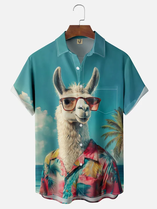 Moisture Wicking Hawaiian Vacation Alpaca Chest Pocket Hawaiian Shirt