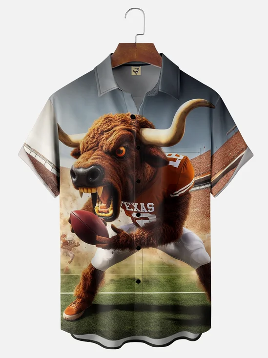 Moisture-wicking American Football Texas Art Longhorns Chest Pocket Casual Shirt
