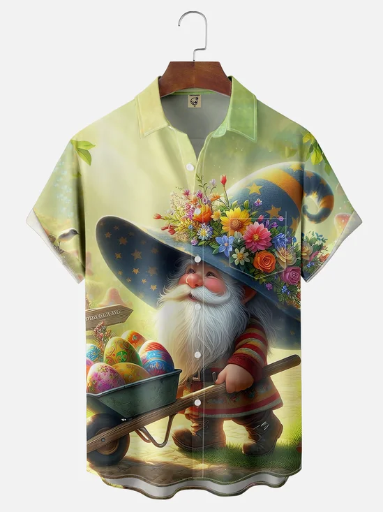 Moisture-wicking Happy Easter Gnome And Egg Art Chest Pocket Casual Shirt