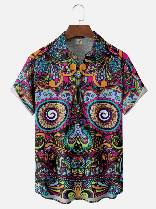 Moisture-wicking Cinco de Mayo Day of the Death Skeleton Chest Pocket Casual Shirt
