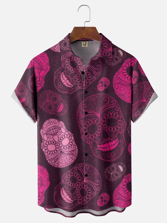Moisture-wicking Cinco de Mayo Mexican Skeleton Chest Pocket Hawaiian Shirt