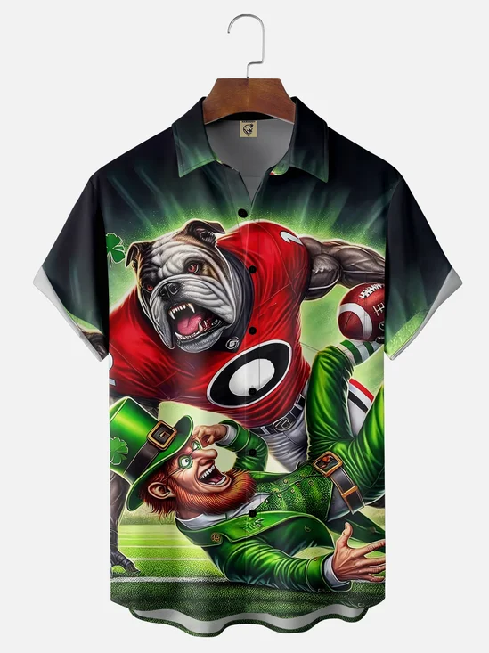 Moisture-wicking American Football Georgia Art Bulldogs Chest Pocket Casual Shirt