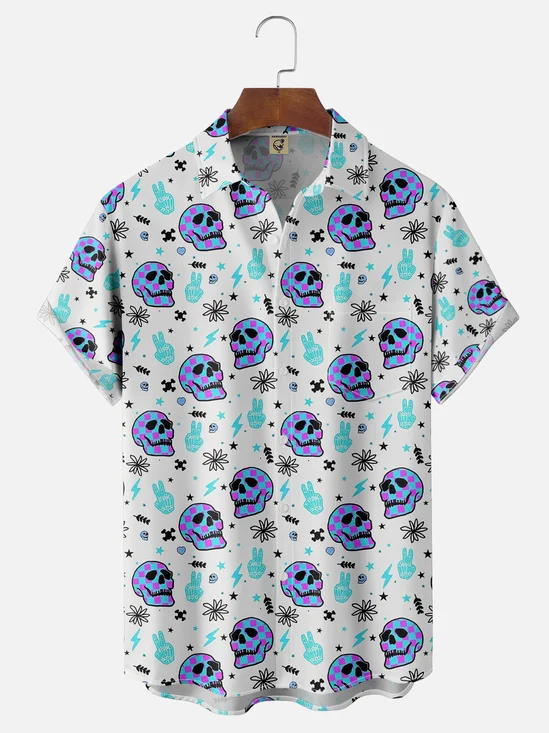 Moisture-wicking Cinco de Mayo Day of the Death Skeleton Floral Chest Pocket Casual Shirt