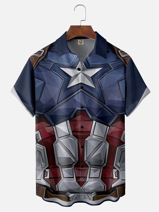 Moisture-wicking American Spirit Pentagram Armor Art Chest Pocket Casual Shirt