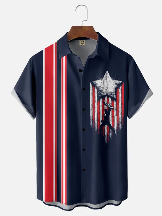 Moisture-wicking American Spirit Pentacle Art Chest Pocket Bowling Shirt