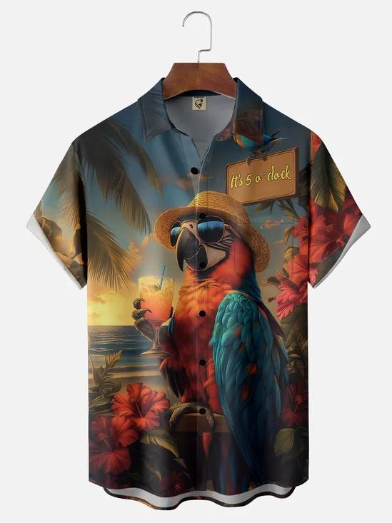 Moisture-wicking 5 O‘Clock Parrots Chest Pocket Hawaiian Shirt