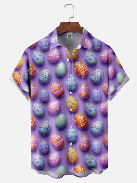 Moisture-wicking Easter Eggs Chest Pocket Casual Shirt