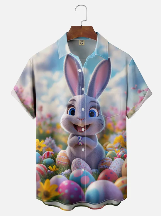 Moisture-wicking Easter Bunny Chest Pocket Casual Shirt