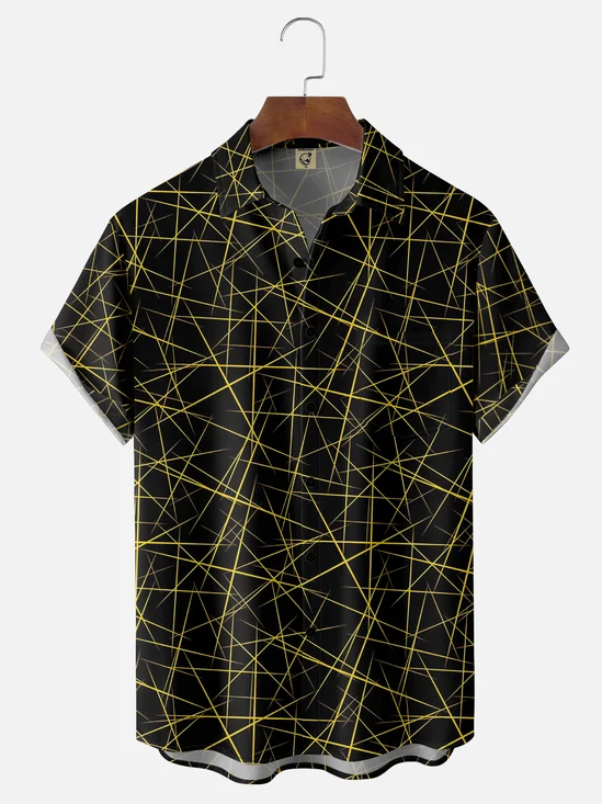 Moisture Wicking Geometric Lines Chest Pocket Hawaiian Shirt
