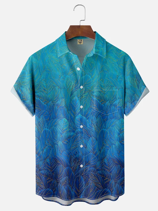 Moisture Wicking Gradient Floral Floral Chest Pocket Hawaiian Shirt