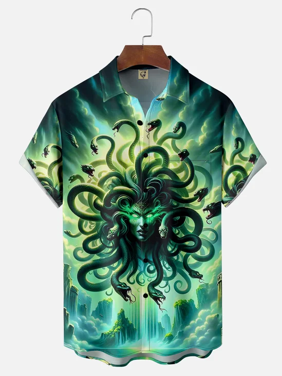Moisture-wicking Medusa Snake Chest Pocket Casual Shirt