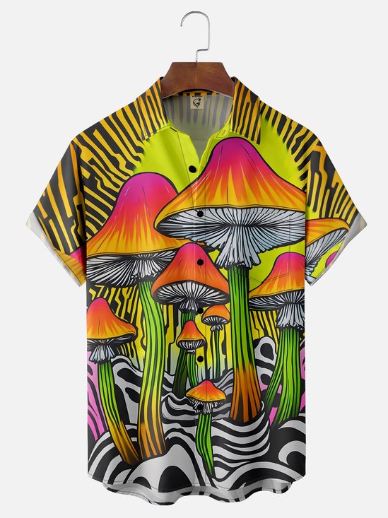 Moisture-wicking Hippie Mushroom Chest Pocket Hawaiian Shirt