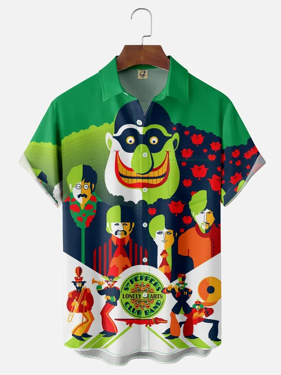 Moisture-wicking Music Band Instruments Cartoon Chest Pocket Casual Shirt