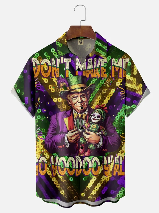 Moisture-wicking Mardi Gras Happy Trump Art Purple Chest Pocket Casual Shirt