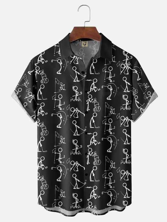 Moisture-wicking Abstract Line Drawing Golf Chest Pocket Casual Shirt