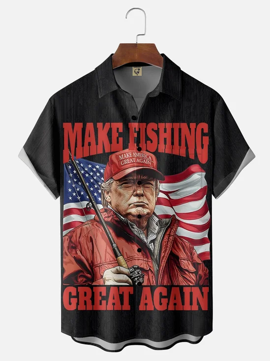 Moisture-wicking Trump Art "Make Fishing Great Again" Chest Pocket Casual Shirt