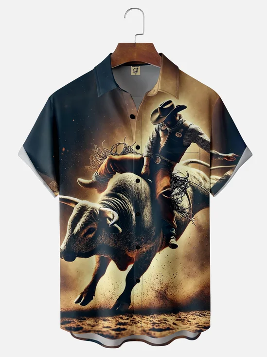 Moisture-wicking Crazy Cowboy Art Chest Pocket Casual Shirt