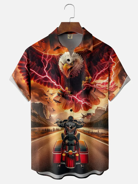 Moisture-wicking Motorcycle Rider Spirit Eagle Chest Pocket Casual Shirt
