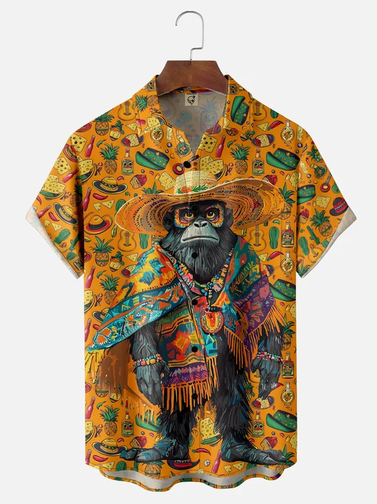 Moisture-wicking Cinco de Mayo Day of the Dead Mexican Bigfoot Chest Pocket Casual Shirt