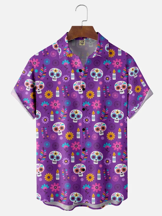 Moisture-wicking Cinco de Mayo Day of the Dead Mexican Skull Chest Pocket Casual Shirt