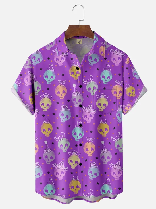 Moisture-wicking Cinco de Mayo Day of the Dead Skeleton Chest Pocket Casual Shirt