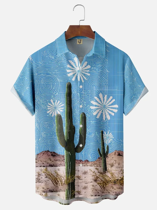 Moisture-wicking Cactus Chest Pocket Hawaiian Shirt