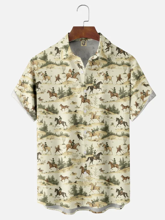 Moisture-wicking Western Cowboy Horse Kentucky Derby Chest Pocket Casual Shirt