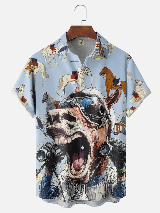 Moisture-wicking Kentucky Derby Horse Race Chest Pocket Casual Shirt